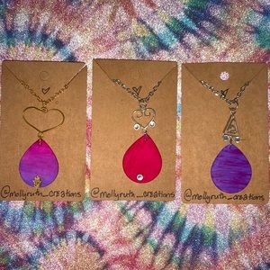 Handmade and painted ceramic teardrop necklaces